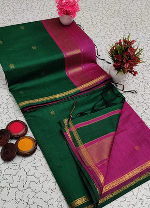 Luna Silk Cotton Sarees - LTS56 Green & Pink
