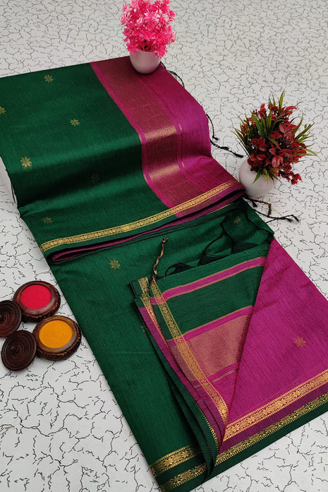 Luna Silk Cotton Sarees - LTS56 Green & Pink