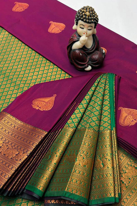 Kanchipuram Handloom Soft Silk Saree - LTS132 Magenta & Green