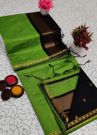 Luna Silk Cotton Sarees - LTS75 Green & Black
