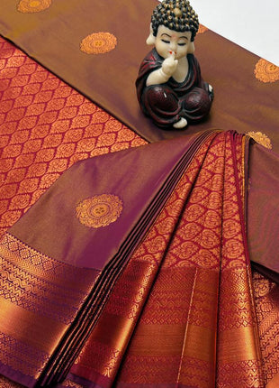 Kanchipuram Handloom Soft Silk Saree - LTS131 Rust Orange & Maroon