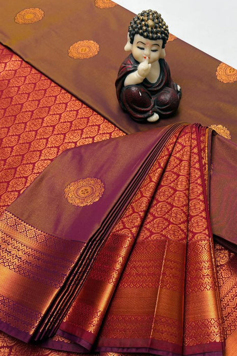 Kanchipuram Handloom Soft Silk Saree - LTS131 Rust Orange & Maroon