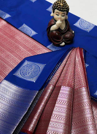 Kanchipuram Handloom Soft Silk Saree - LTS130 Royal Blue & Maroon