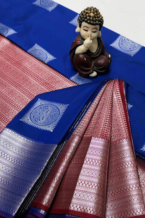 Kanchipuram Handloom Soft Silk Saree - LTS130 Royal Blue & Maroon