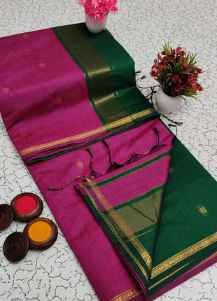 Luna Silk Cotton Sarees - LTS73 Pink & Green