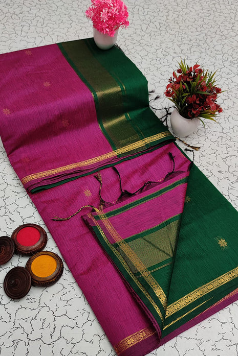 Luna Silk Cotton Sarees - LTS73 Pink & Green