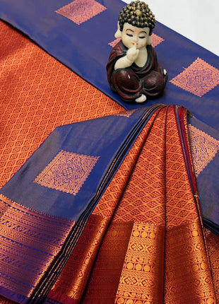 Kanchipuram Handloom Soft Silk Saree - LTS128 Blue & Maroon