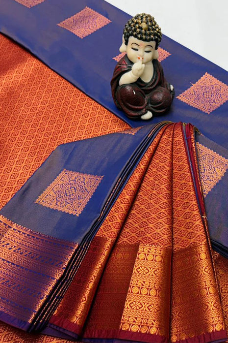 Kanchipuram Handloom Soft Silk Saree - LTS128 Blue & Maroon