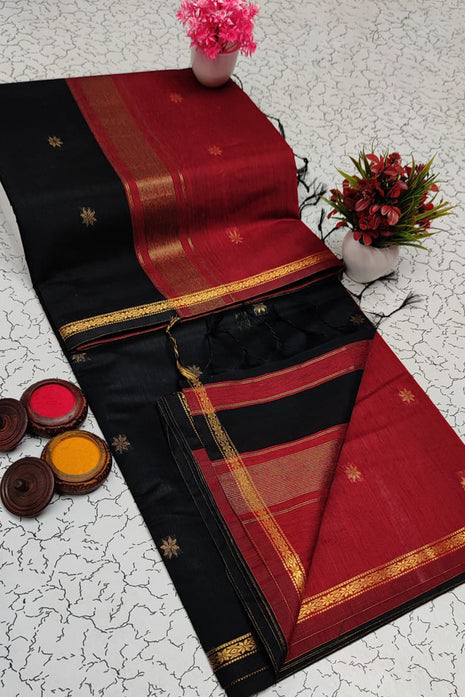 Luna Silk Cotton Sarees - LT22 Maroon & Black
