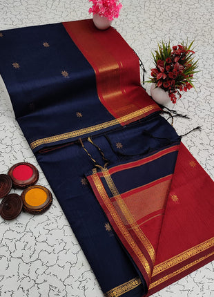 Luna Silk Cotton Sarees - LTS71 Navy & Red