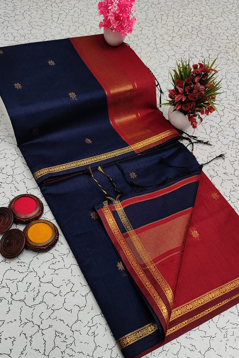 Luna Silk Cotton Sarees - LTS71 Navy & Red
