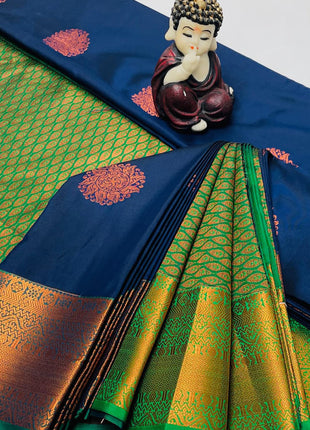 Kanchipuram Handloom Soft Silk Saree - LTS125 Blue & Green