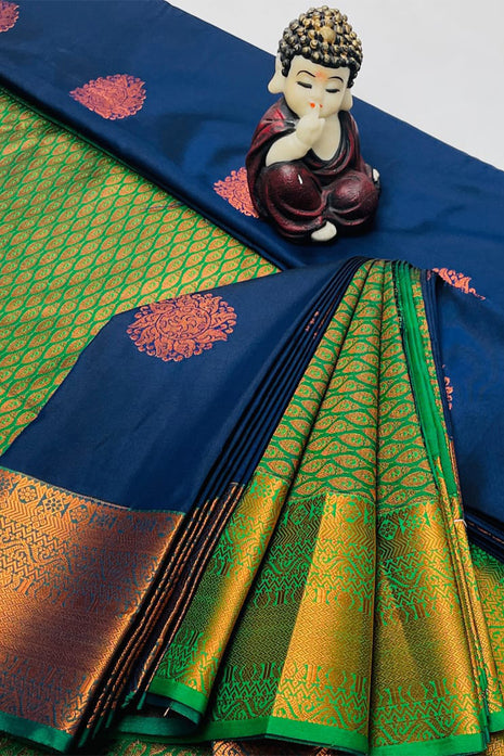 Kanchipuram Handloom Soft Silk Saree - LTS125 Blue & Green