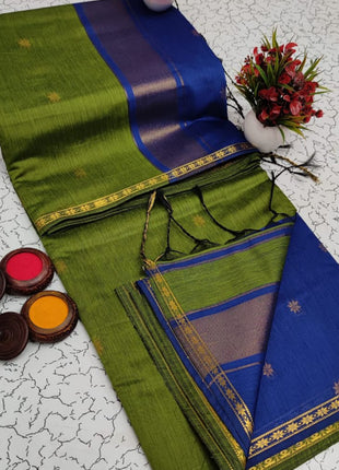 Luna Silk Cotton Sarees - Green & Blue