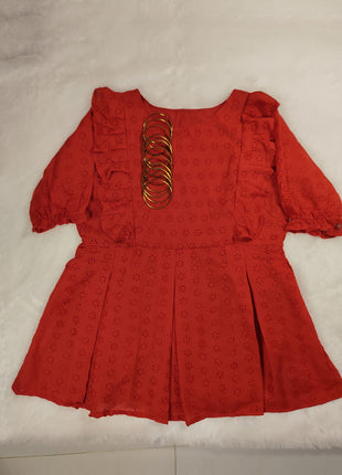 Luna Red Frill Sleeve Dress