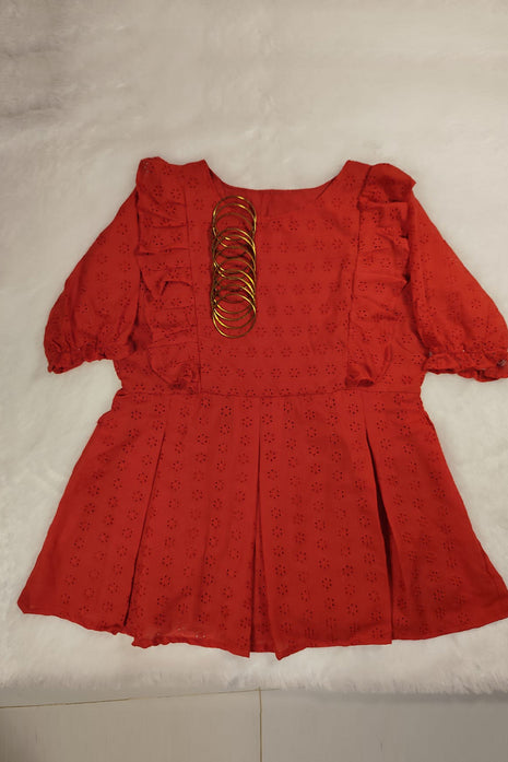 Luna Red Frill Sleeve Dress