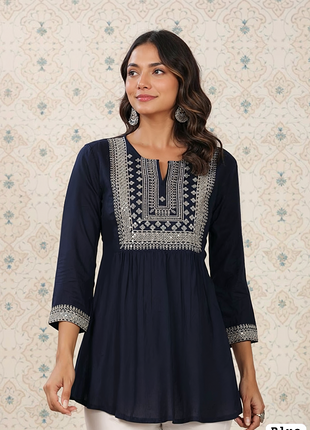 Trending Short Length Kurti with Embroidery Work - LTT28 Blue