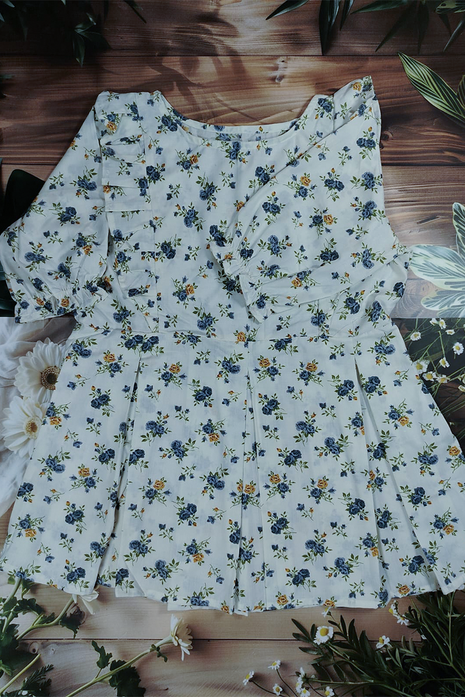 Luna White Pleated Floral Dress