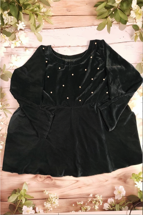 Luna Dark Green Velvet Pearl Dress