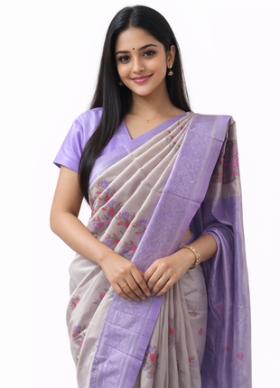 Elite Kupera Korvai Elite Bridal Rapier Fancy Lightweight Silk Sarees - LTS89 Silver & Lavendar