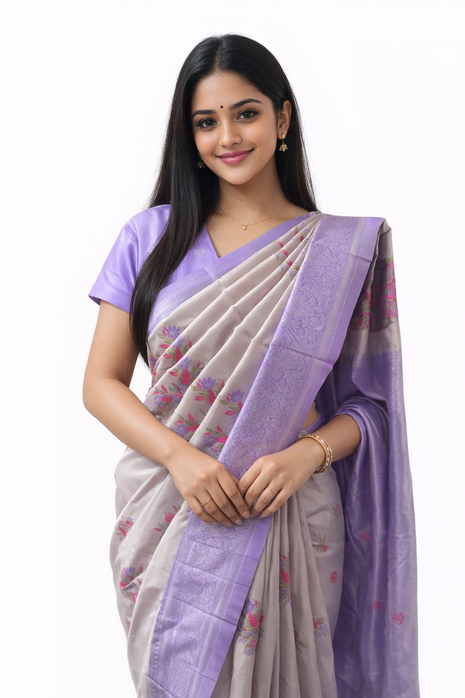 Elite Kupera Korvai Elite Bridal Rapier Fancy Lightweight Silk Sarees - LTS89 Silver & Lavendar