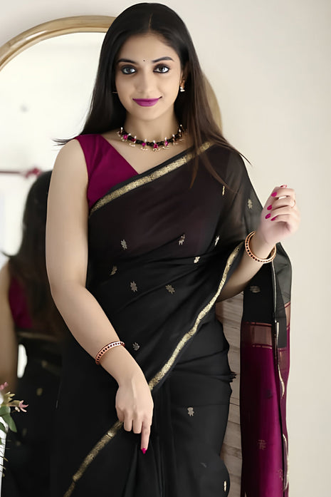 Luna Silk Cotton Sarees - LTS70 Black & Magenta