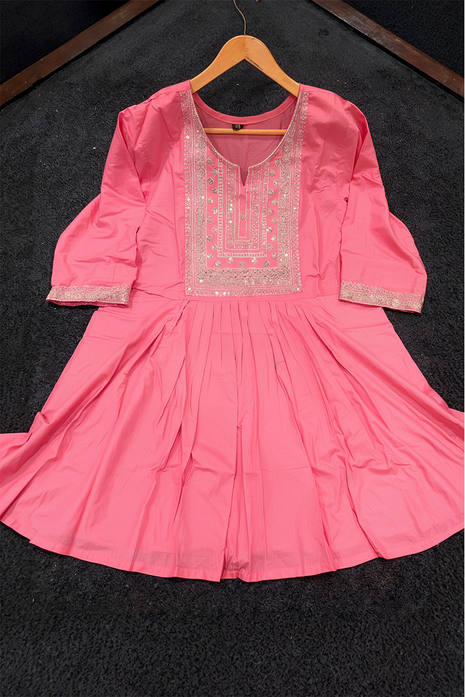 Trending Short Length Kurti with Embroidery Work - LTT21 Pink