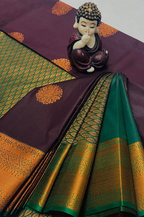Kanchipuram Handloom Soft Silk Saree - LTS123 Purple & Green