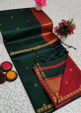 Luna Silk Cotton Sarees - LTS68 Green & Red