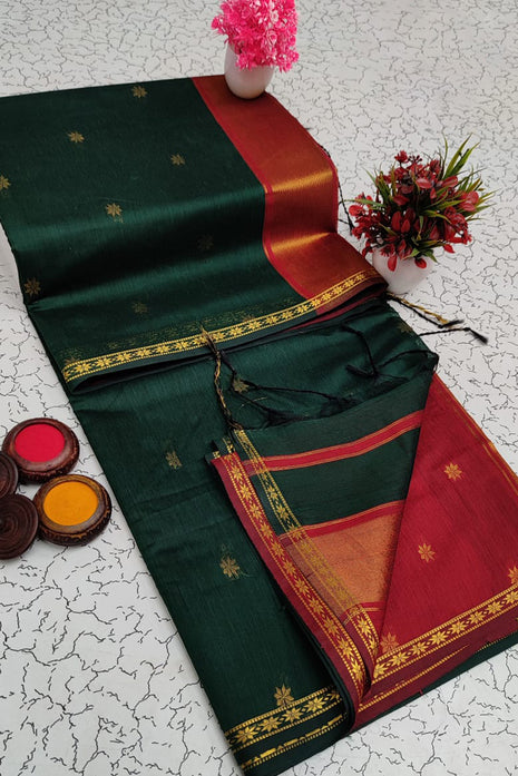 Luna Silk Cotton Sarees - LTS68 Green & Red