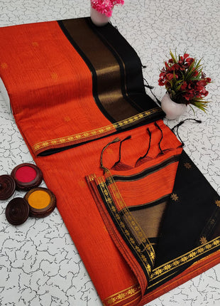 Luna Silk Cotton Sarees - LTS67 Deep Orange & Black