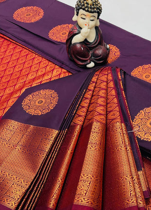Kanchipuram Handloom Soft Silk Saree - LTS119 Dark Purple & Maroon