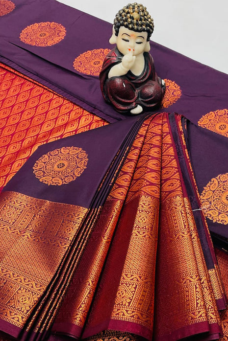 Kanchipuram Handloom Soft Silk Saree - LTS119 Dark Purple & Maroon