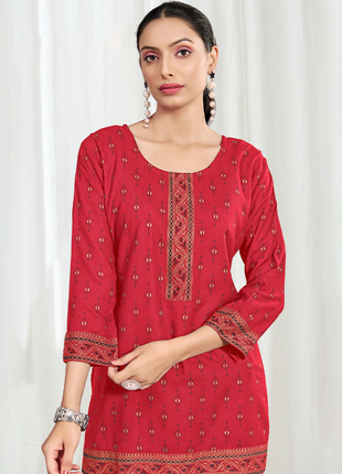 Heavy Rayon Mombay Fabric Multi Print - LTT08 Red