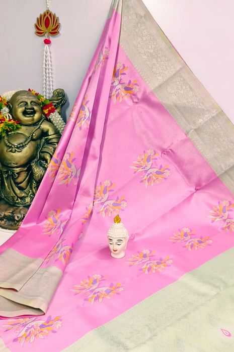 Elite Kupera Korvai Elite Bridal Rapier Fancy Lightweight Silk Sarees - LTS92 Pink & Grey