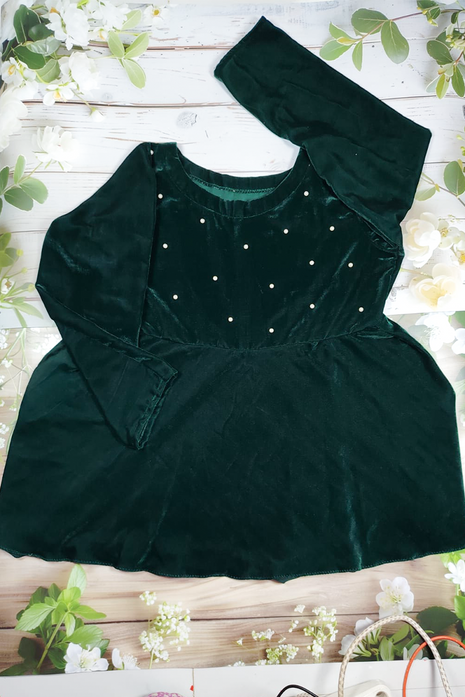 Luna Dark Green Velvet Pearl Dress