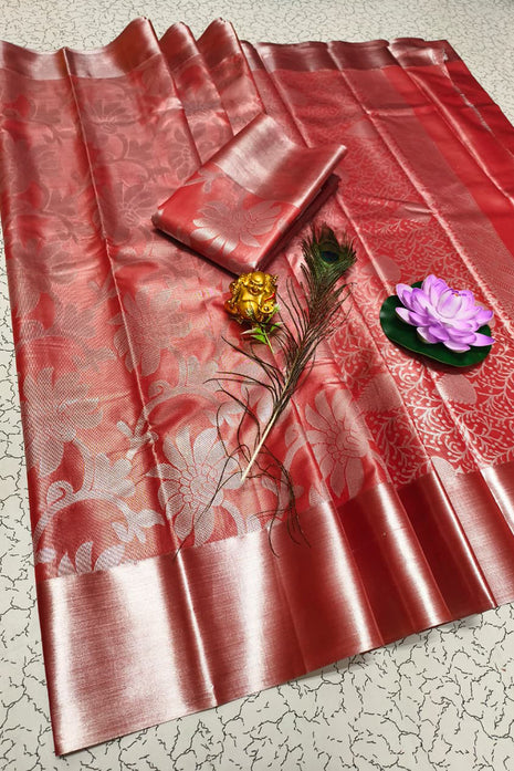 Tissue Kota Jari Model Sarees - LTS18 Bright Red