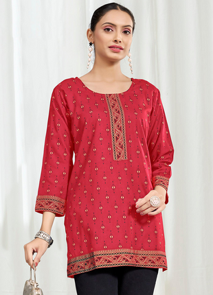 Heavy Rayon Mombay Fabric Multi Print - LTT08 Red