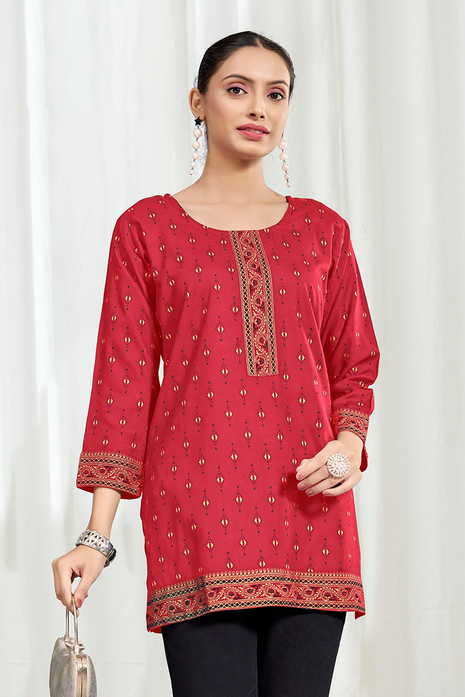 Heavy Rayon Mombay Fabric Multi Print - LTT08 Red