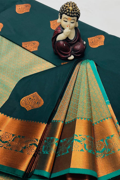 Kanchipuram Handloom Soft Silk Saree - LTS117 Dark Green & Teal Green