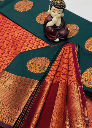 Kanchipuram Handloom Soft Silk Saree - LTS116 Dark Green & Maroon