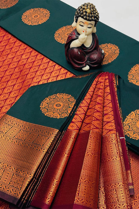Kanchipuram Handloom Soft Silk Saree - LTS116 Dark Green & Maroon