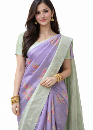 Elite Kupera Korvai Elite Bridal Rapier Fancy Lightweight Silk Sarees - LTS90 Light Green & Violet