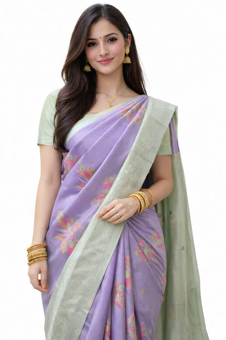 Elite Kupera Korvai Elite Bridal Rapier Fancy Lightweight Silk Sarees - LTS90 Light Green & Violet