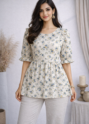Luna White Pleated Floral Dress - LTC21