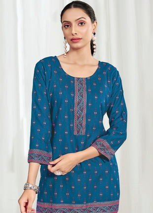 Heavy Rayon Mombay Fabric Multi Print - LTT13 Blue