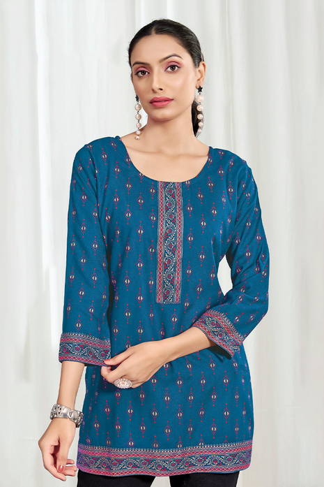 Heavy Rayon Mombay Fabric Multi Print - LTT13 Blue