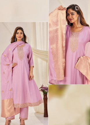 Elegant Roman Silk Suit with Jacquard Dupatta - LTK12 Pink
