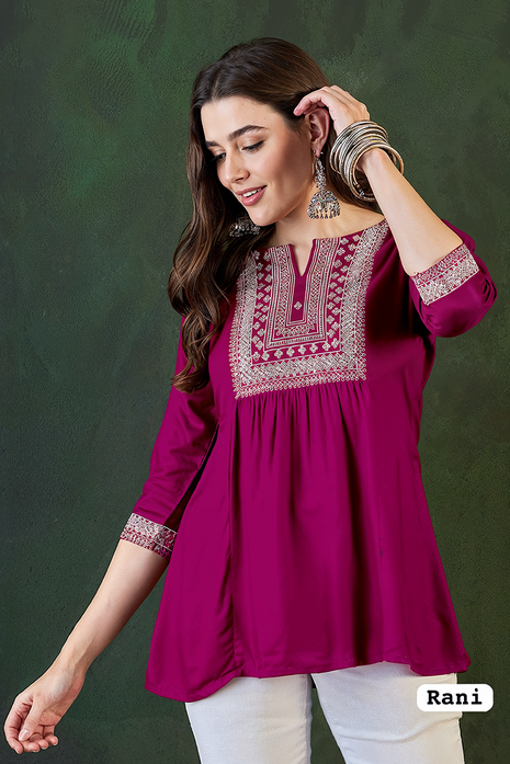 Trending Short Length Kurti with Embroidery Work - LTT26 Rani