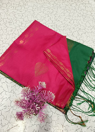 Fancy Soft Silk Bhutta Saree - Rani Pink & Bottle Green